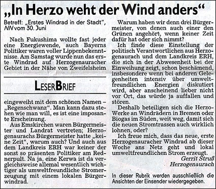 In Herzo weht der Wind anders| Leserbrief | NN | 01.07.2014